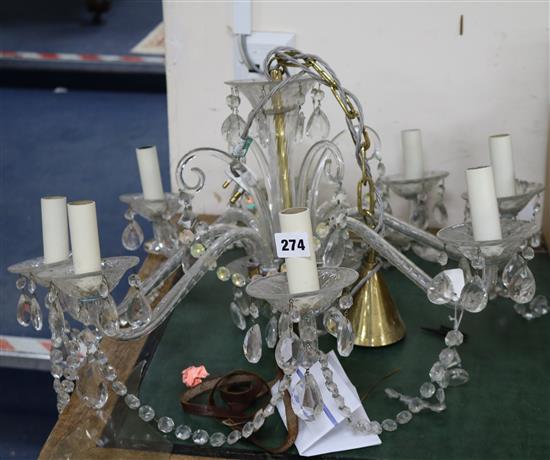 An early 20th century moulded and cut glass eight light chandelier drop 34cm